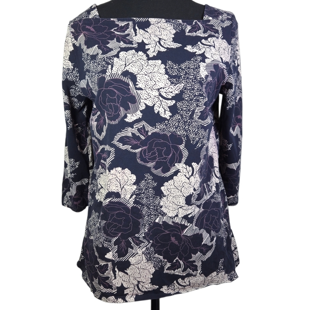 Cleo Purple and White Floral Square Neck Blouse Size Med